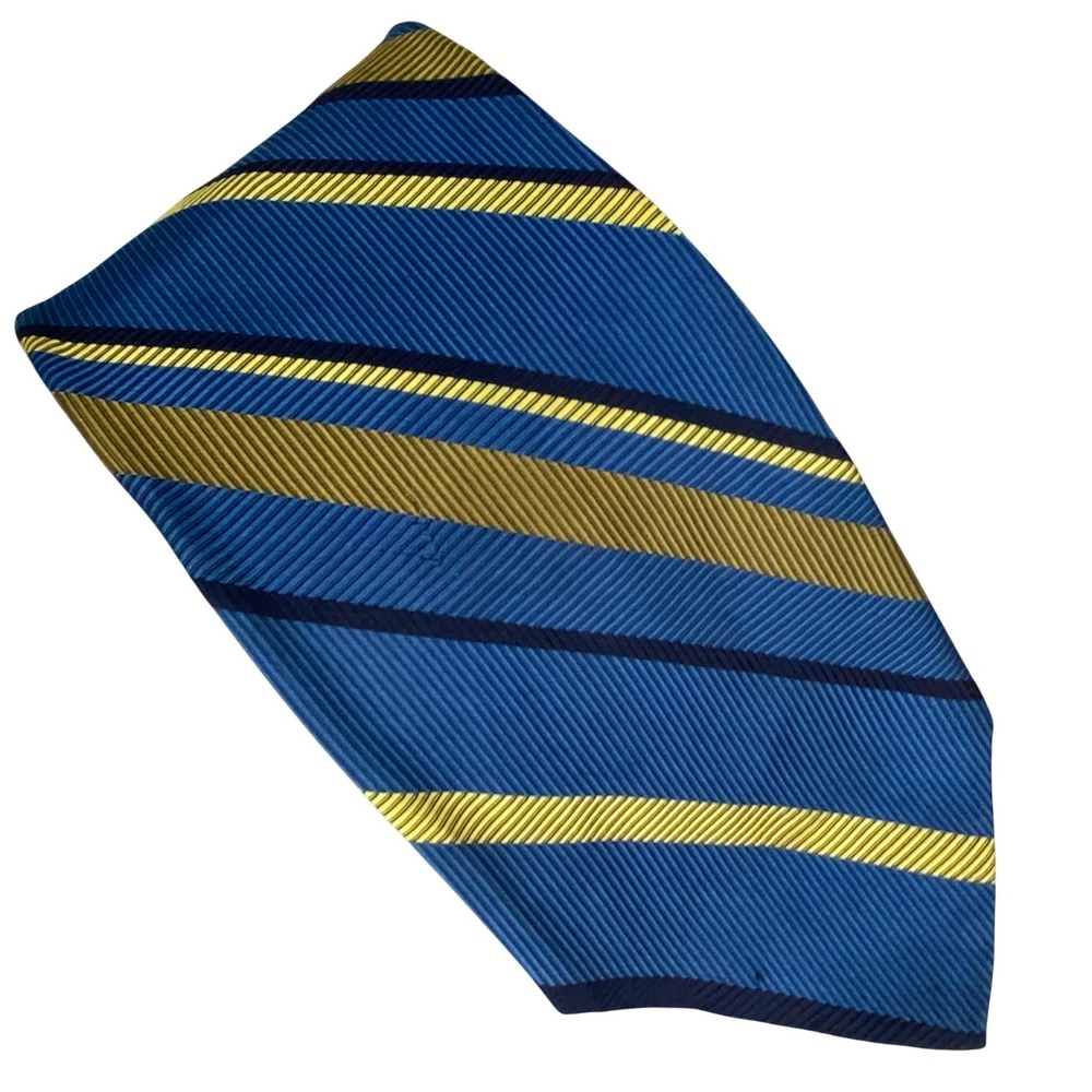 Beau Brummell Gentry Silk Tie Mens Blue‎ Gold Navy Striped Jacquard 58x4 VTG